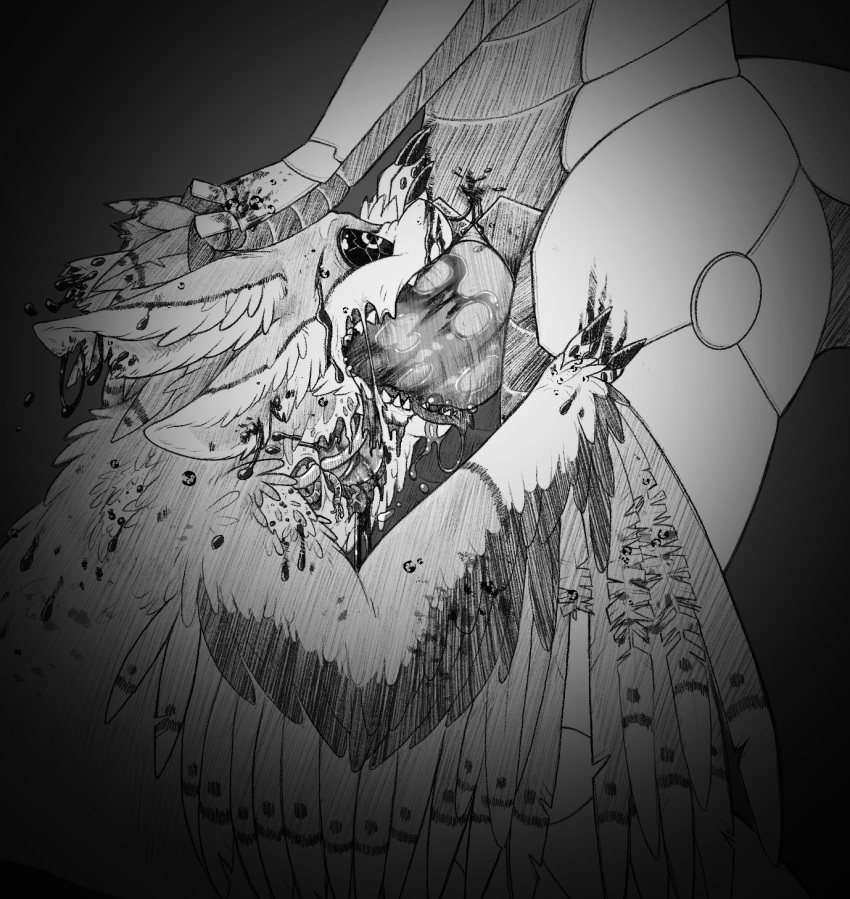 4_ears anthro avali avian big_penis blood bodily_fluids critterslit cybernetics detailed duo feathered_wings feathers fellatio forced forced_oral genitals gore hand_on_head hands_on_legs head_grab hi_res machine male male/male monochrome multi_ear notched_ear notched_wings oral oral_rape organs penile penis ranade_empor rape rough_sex scared scared_shitless sex size_difference synth_(vader-san) tapering_penis wings wounded