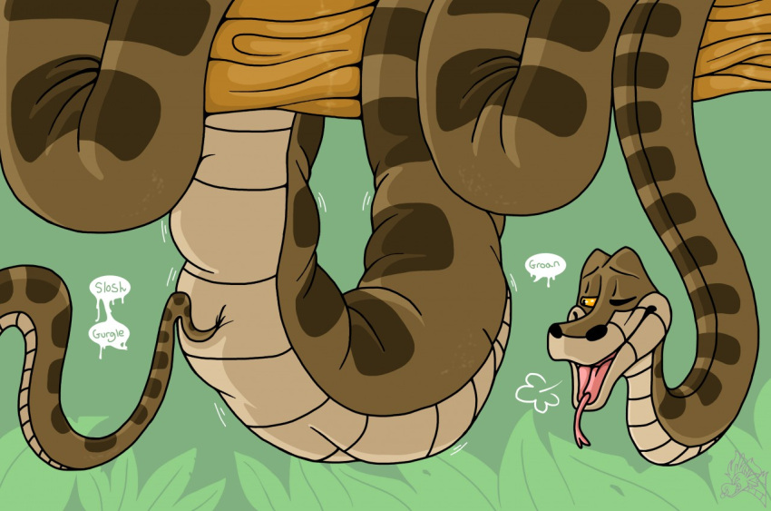 abdominal_bulge artistawesome feral forked_tongue kaa_(jungle_book) male python reptile rumbling_stomach scalie simple_background snake solo the_jungle_book tongue vore yellow_eyes