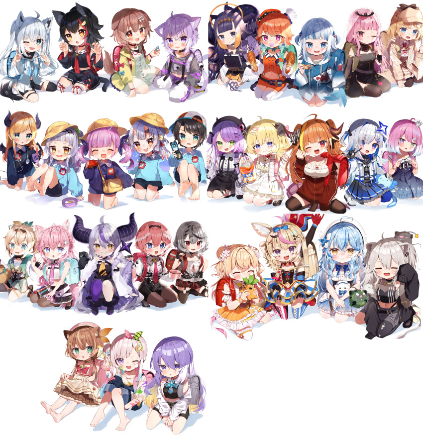 6+girls :d :i :o ;d absurdres aged_down ahoge airani_iofifteen amane_kanata angel_wings animal_ear_fluff animal_ears ankle_cuffs antenna_hair ao-chan_(ninomae_ina'nis) arm_strap arms_up ascot asymmetrical_legwear axolotl ayunda_risu backpack bag bag_of_chips bangs bare_arms bird biting black_choker black_collar black_dress black_gloves black_hair black_hairband black_hoodie black_jacket black_nails black_shirt black_shorts black_skirt blonde_hair bloop_(gawr_gura) blue_bow blue_bowtie blue_choker blue_dress blue_eyes blue_hair blue_hoodie blue_shirt blue_skirt blunt_bangs blush bone_hair_ornament book boots bow bow_hairband bowtie bracelet bracer braid braided_bun breasts brown_capelet brown_headwear brown_jacket brown_skirt brown_thighhighs candy_hair_ornament capelet cardigan cat_ears cat_tail chest_sarashi child chips_(food) choker claw_pose cleavage_cutout closed_eyes closed_mouth clothing_cutout collar collared_shirt colored_inner_hair creature crop_top crow crown crown_braid deerstalker demon_horns demon_tail demon_wings detached_sleeves dog_ears dog_tail double_bun double_fox_shadow_puppet dragon_horns dragon_tail dress ear_piercing earrings elf eyes_visible_through_hair facial_mark fang female_child fingerless_gloves flower food food-themed_hair_ornament footwear_bow fourth_wall fox_ears fox_girl fox_shadow_puppet fox_tail frilled_dress frilled_skirt frills full_body gawr_gura gloves gradient_dress gradient_hair green_eyes grey_cardigan grey_hair grin hair_between_eyes hair_bun hair_flower hair_ornament hair_ribbon hairband hairclip hairpin hakui_koyori halo hand_on_hip hand_on_own_thigh hand_up hat head_wings heart heart_ahoge heart_collar heterochromia high-waist_shorts high-waist_skirt high_heels highres himemori_luna holding holding_book holding_creature holding_food holding_magnifying_glass holding_test_tube holding_toy hololive hololive_english hololive_indonesia hood hoodie horn_bow horn_ornament horned_hat horns index_finger_raised inugami_korone jacket jacket_partially_removed jester_cap jewelry jirai_kei jitome kazama_iroha kiryu_coco kneeling knees_up la+_darknesss large_breasts legwear_under_shorts lion_ears lion_girl lion_tail long_hair long_sleeves looking_at_animal looking_at_viewer low_wings magnifying_glass medium_hair midriff minato_aqua mini_crown mismatched_legwear momosuzu_nene moona_hoshinova mori_calliope multicolored_hair multiple_girls murasaki_shion nail_polish nakiri_ayame navel necktie nekko_(momosuzu_nene) nekomata_okayu ninomae_ina'nis noi_mine omaru_polka one_eye_closed oni_horns ookami_mio oozora_subaru open_cardigan open_clothes open_jacket open_mouth oppai_loli orange_dress orange_hair orange_headwear orange_shirt orange_skirt pacifier paint_on_clothes paint_splatter paint_splatter_on_face palette_hair_ornament pants pantyhose pantyhose_under_shorts parted_lips partially_fingerless_gloves petting piercing pink_hair pink_necktie pizza pizza_slice plaid plaid_skirt pleated_dress pleated_skirt pointy_ears ponytail potato_chips print_dress print_skirt puffy_long_sleeves puffy_sleeves purple_eyes purple_hair purple_pantyhose randoseru red_bow red_bowtie red_eyes red_gloves red_hair red_jacket red_necktie red_skirt ribbon round_teeth sakamata_chloe sarashi see-through seiza shadow shark_hair_ornament sharp_teeth sheep_ears sheep_horns shirakami_fubuki shirt shishiro_botan shoes short_hair shorts sidelocks simple_background single_detached_sleeve single_leg_pantyhose single_side_bun single_thighhigh sitting skin_fang skirt skirt_hold sleeveless sleeveless_shirt sleeves_past_fingers sleeves_past_wrists smile snowflake_print socks squatting squirrel_girl ssrb_(shishiro_botan) star_halo starry_sky_print streaked_hair striped striped_dress striped_thighhighs sunlight suspender_skirt suspenders tail tail_ornament tail_piercing takanashi_kiara takane_lui takodachi_(ninomae_ina'nis) teeth tentacles test_tube thighband_pantyhose thighhighs tokoyami_towa torn_clothes torn_pantyhose toy toy_car tsunomaki_watame tsurime two-tone_hair two_side_up upper_teeth v v-shaped_eyebrows veil vertical-striped_dress vertical-striped_thighhighs vertical_stripes very_long_hair virtual_youtuber watson_amelia white_background white_cardigan white_dress white_headwear white_hoodie white_jacket white_pants white_shirt white_skirt white_socks white_thighhighs wings wolf_ears wolf_tail x_hair_ornament yellow_ascot yellow_eyes yellow_jacket yokozuwari yukihana_lamy yukimin_(yukihana_lamy) yuzuki_choco zain_(omaru_polka)