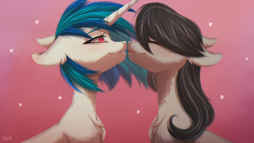 &lt;3 absurd_res black_hair blue_hair chest_tuft duo earth_pony equid equine eyelashes female feral friendship_is_magic fur grey_body grey_fur hair hasbro hi_res horn horse mammal maybeweed my_little_pony octavia_(mlp) pony red_eyes smile tuft unicorn unicorn_horn vinyl_scratch_(mlp) white_body white_fur