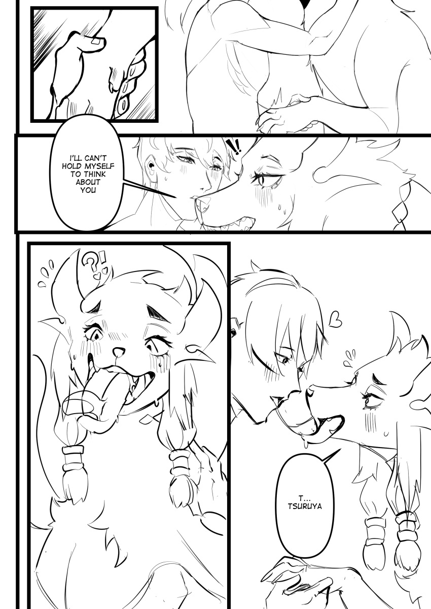 &lt;3 absurd_res anixaila bestiality canid canine comic dialogue english_text female feral french_kissing hi_res human human_on_feral interspecies kissing male male/female mammal monochrome text tongue tongue_out