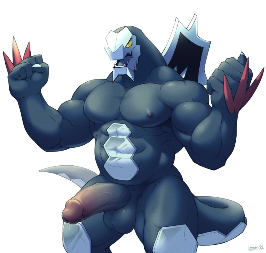 2022 abs anthro back_spines balls baxcalibur biceps bodily_fluids bottomwear bulge claws clothing dark_body dark_skin digital_drawing_(artwork) digital_media_(artwork) dragon dripping erection generation_9_pokemon genital_fluids genitals glans hand_spike hexagon hi_res humanoid_genitalia humanoid_penis ice kaiju male muscular muscular_anthro muscular_male muscular_thighs nintendo nipples open_mouth pecs penis penis_base pokemon pokemon_(species) pose precum precum_drip raised_arms reflective reptile scalie serratus sharp_claws sharp_teeth simple_background solo teeth triceps underwear video_games voviat white_background yellow_eyes