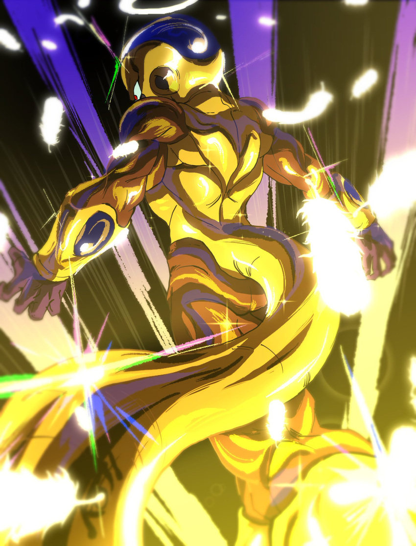 1boy colored_skin dragon_ball dragon_ball_super frieza gold_skin golden_frieza halo highres kouji08250 male_focus red_eyes solo tail yellow_skin