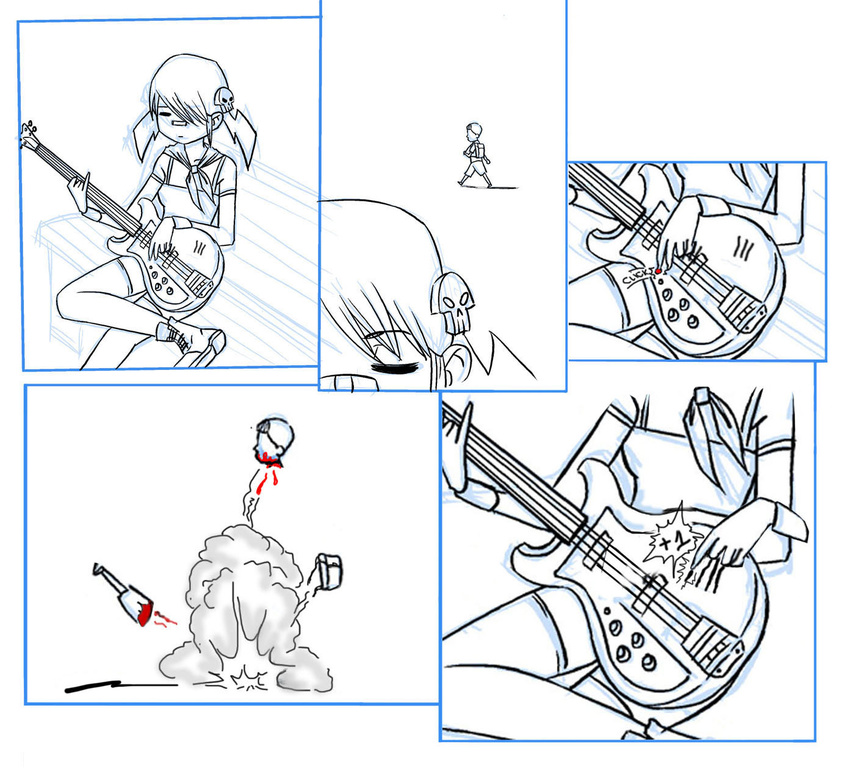 2-ch comic comics creepy-tan guitar highres instrument mascot ru-chans yonkoma