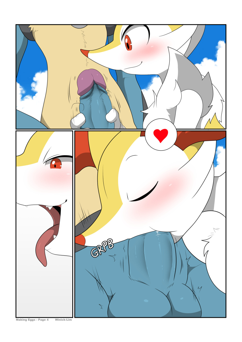 &lt;3 2022 absurd_res ambiguous_gender ambiguous_penetrated blue_body blue_fur blush braixen comic duo fellatio fur generation_4_pokemon generation_6_pokemon genitals hi_res humanoid_genitalia humanoid_penis lucario male male/ambiguous male_penetrating male_penetrating_ambiguous nintendo open_mouth oral oral_penetration penetration penile penis pokemon pokemon_(species) red_eyes sex tongue tongue_out video_games white_body white_fur winick-lim