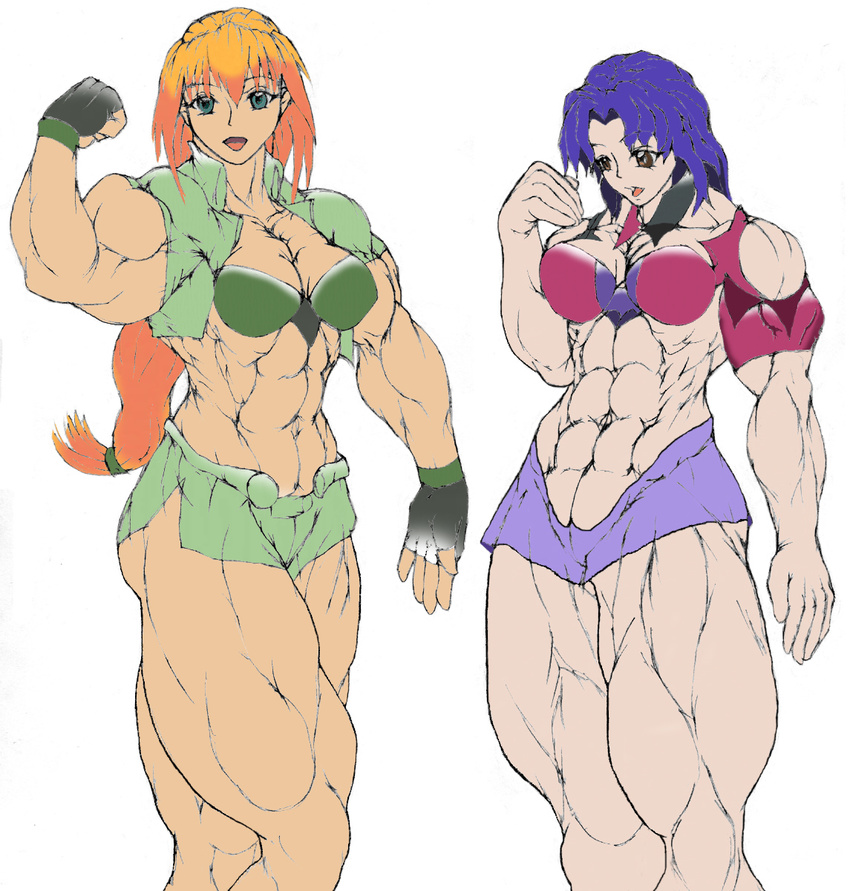2girls abs biceps breasts excel excel_saga extreme_muscles fingerless_gloves flex flexing gloves higalack highres hyatt multiple_girls muscle muscles muscular muscular_female pose