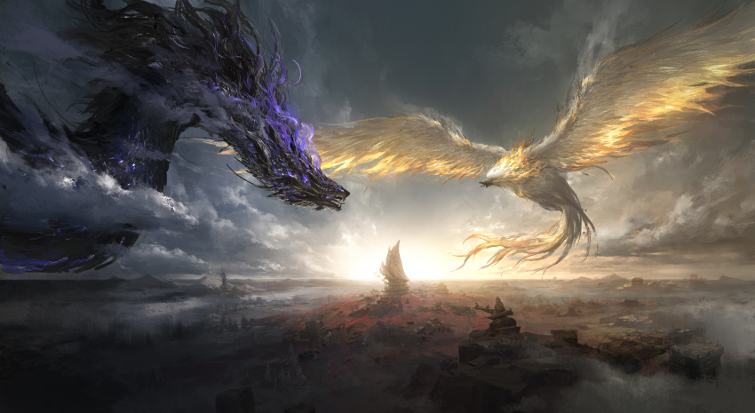 absurdres bird cloud dragon highres leo-dont-want-to-be-a-painter no_humans original outdoors