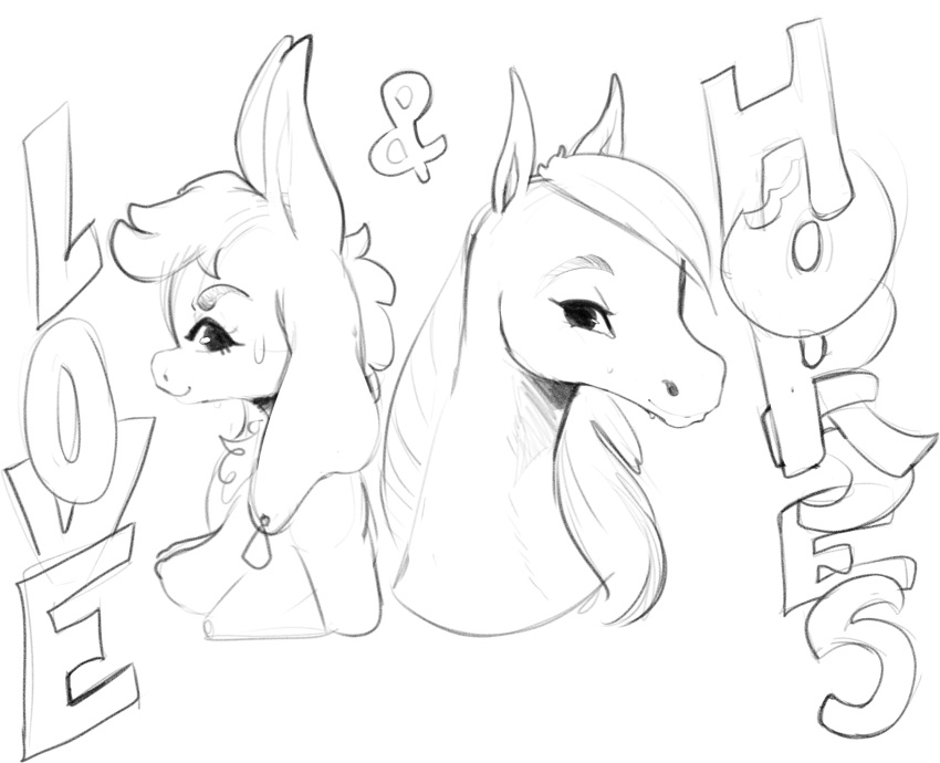 4_ears anthro bodily_fluids breasts chal duo ear_piercing english_text equid equine eyelashes female feral hair hi_res horse long_ears mammal multi_ear neck_tuft nipples piercing raljoy smile sweat text tojol tuft