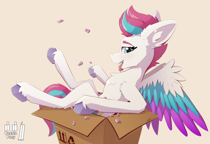 absurd_res blue_body blue_eyes blue_feathers blue_hair blue_tail box chest_tuft container digital_media_(artwork) equid equine eyelashes feather_tuft feathered_wings feathers female feral fetlocks fur hair hasbro hi_res hooves inner_ear_fluff leg_tuft mammal mlp_g5 multicolored_body multicolored_feathers multicolored_hair multicolored_wings my_little_pony pedalspony_(artist) pegasus piercing pink_hair pink_tail purple_body purple_feathers signature smile tongue tongue_out tongue_piercing tuft two_tone_hair two_tone_tail white_body white_feathers white_fur wing_tuft wings zipp_storm_(mlp)