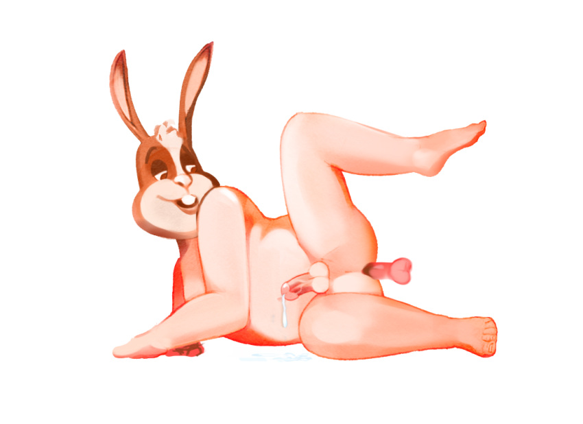 anthro bodily_fluids cum cum_pool dildo ejaculation genital_fluids lagomorph leporid looking_pleasured lube_on_dildo male male/male mammal nintendo peppy_hare punstar rabbit raised_leg sex_toy simple_background solo star_fox video_games