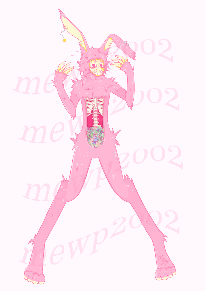 absurd_res angora_rabbit ankle_tuft anthro arm_tuft bangs beads bone chi_(mewp2002) circle_eyebrows colorful cutesy dewlap_(anatomy) digitigrade doll domestic_rabbit ear_piercing ear_ring ear_tuft elbow_tuft exposed_bone eye_bags eyebrows eyelashes flat_chested floppy_ears fluffy fluffy_chest fluffy_ears fluffy_hair fur glossy_hair hair herm hi_res hip_tuft hollow_body hollow_torso humanoid_hands inner_ear_fluff intersex jewelry kidcore lagomorph leg_tuft leporid long_ears long_fur long_hair long_legs looking_at_viewer mammal markings messy_fur messy_hair mewp mewp2002 neck_tuft oryctolagus paws permagrin permanent_smile permasmile piercing pink_body pink_eyes pink_fur pink_hair rabbit ribs ring_piercing rodent shaded simple_background skeleton slim small_waist smile solo spine standing star tan_face tan_feet tan_hands tan_inner_ear teeth teeth_showing teeth_visible toy tuft whisker_markings whiskers wrist_tuft