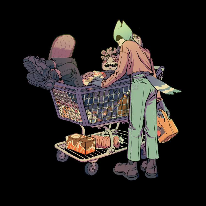 &lt;3 &lt;3_eyes anthro avian bayboyzone beverage bird blue_body brown_body cartoon_network clothed clothing duo food footwear hi_res male male/male mammal mordecai_(regular_show) orange_juice procyonid raccoon regular_show rigby_(regular_show) shoes shopping_cart simple_background