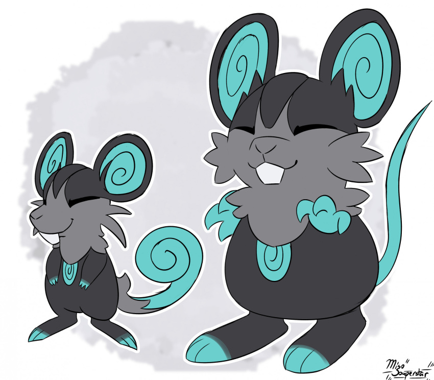 2022 3_fingers 3_toes ambiguous_gender black_body black_fur blue_body blue_fur blue_inner_ear border curled_tail dipstick_tail duo fakemon featureless_crotch feet feral fingers fur generation_1_pokemon grey_background grey_body grey_fur grey_nose hi_res markings miso_souperstar nintendo pokemon pokemon_(species) raticate rattata regional_form_(fak&eacute;mon) simple_background smile tail_markings toeless_(marking) toes white_border