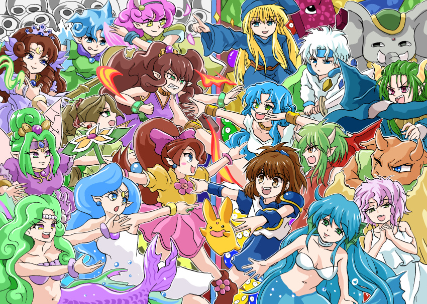 1other 4boys 6+girls arle_nadja blue_eyes blue_hair brown_eyes brown_hair carbuncle_(puyopuyo) draco_centauros elias_(panel_de_pon) fairy flare_(panel_de_pon) green_eyes green_hair harpy_(puyopuyo) highres lip_(panel_de_pon) madou_monogatari minotaur_(puyopuyo) multiple_boys multiple_girls neris_(panel_de_pon) panel_de_pon pink_hair puyopuyo ruby_(panel_de_pon) satan_(puyopuyo) seren_(panel_de_pon) serilly_(puyopuyo) sherbet_(panel_de_pon) teana_(panel_de_pon) tsuchiyamashige white_hair windy_(panel_de_pon) witch_(puyopuyo)