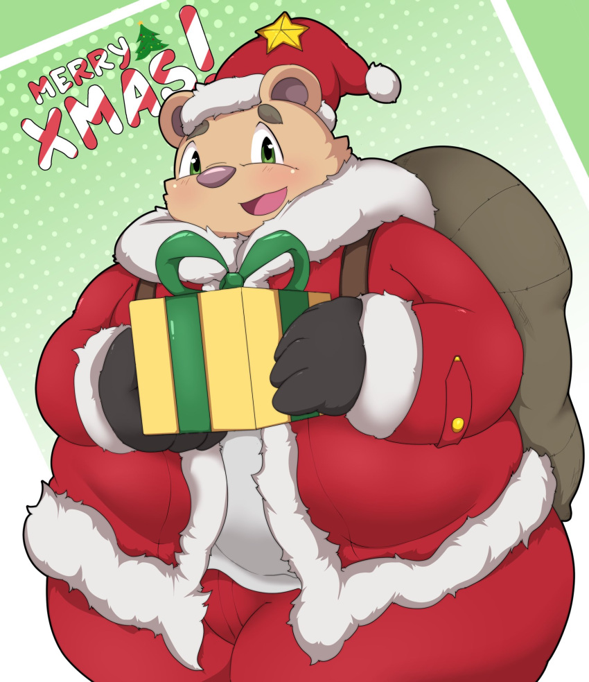 2022 anthro bear christmas christmas_clothing christmas_headwear clothed clothing hat headgear headwear hi_res holidays inigo_(kusosensei) kemono kusosensei male mammal overweight overweight_male santa_claus santa_hat solo