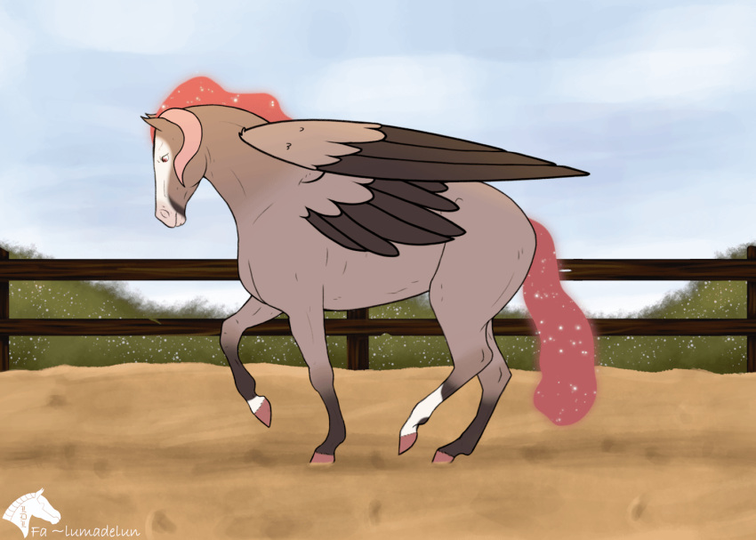 animated equid equine female feral horn horse lumadelun mammal moving pegasus piaffe pony rosea_rosa solo trotting unicorn walking wings