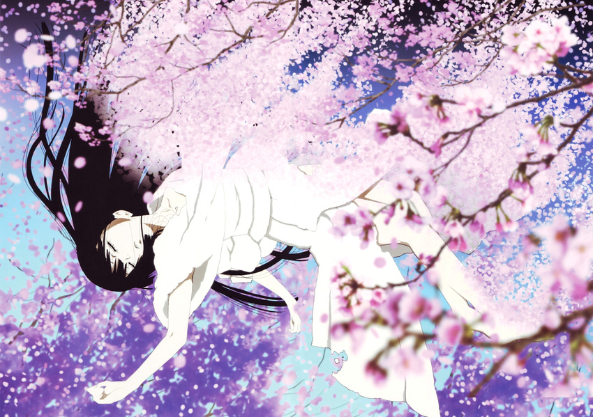 absurdres black_hair enma_ai eyes_closed flower hell_girl highres japanese_clothes jigoku_shoujo kimono tree white