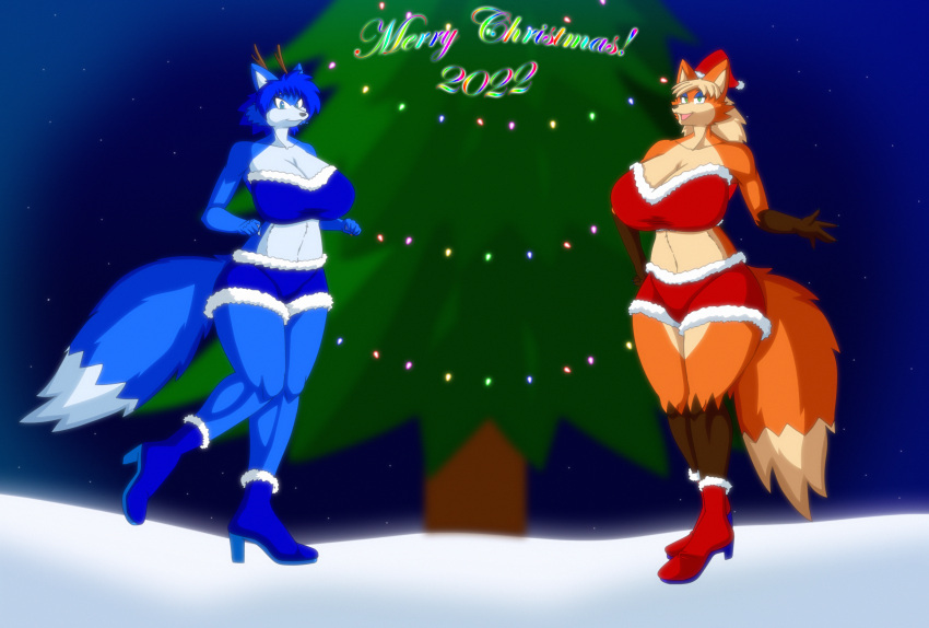 absurd_res canid canine christmas daisy_berezin delightultrasonic duo female female/female fox hi_res holidays krystal_aoki mammal