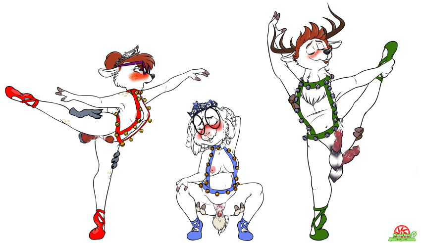 anthro ballerina ballet bell bite biting_lip blush bodily_fluids bovid caprine christmas cindy_doeson clothed clothing crossdressing crouching crown cum cum_inside dance_shoes dancewear dancing darren_doeson deer disembodied_hand disembodied_penis disney eyewear fan_character female footwear frottage genital_fluids genitals glasses goat group hi_res holidays male male/female male/male mammal melanie_gessaney moan mostly_nude penetration penis pointe_shoes sex shoes stretching tiara topless trio vaginal vaginal_penetration wastedtimeee zootopia
