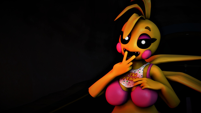16:9 2022 3d_(artwork) absurd_res animatronic anonymous_artist anthro avian beckoning bedroom_eyes bib bird black_sclera blush bra breasts chicken clothed clothing detailed_background digital_media_(artwork) eyelashes feathers female five_nights_at_freddy's five_nights_at_freddy's_2 galliform gallus_(genus) gesture grin hi_res looking_at_viewer machine narrowed_eyes naughty_face open_mouth outside phasianid pink_clothing pink_underwear pupils robot scottgames seductive sharp_teeth smile solo source_filmmaker standing tail_feathers teeth tongue tongue_out toy_chica_(fnaf) underwear video_games wallpaper white_pupils widescreen yellow_body