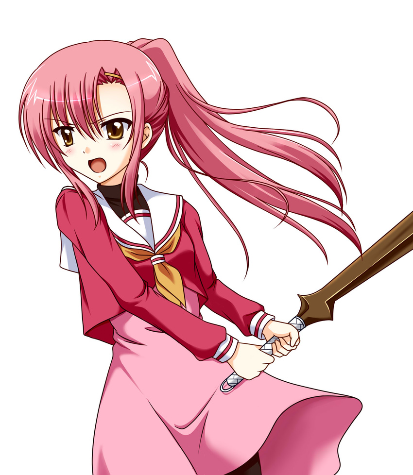 female hayate_no_gotoku! highres katsura_hinagiku long_hair pink_hair school_uniform simple_background solo white_background