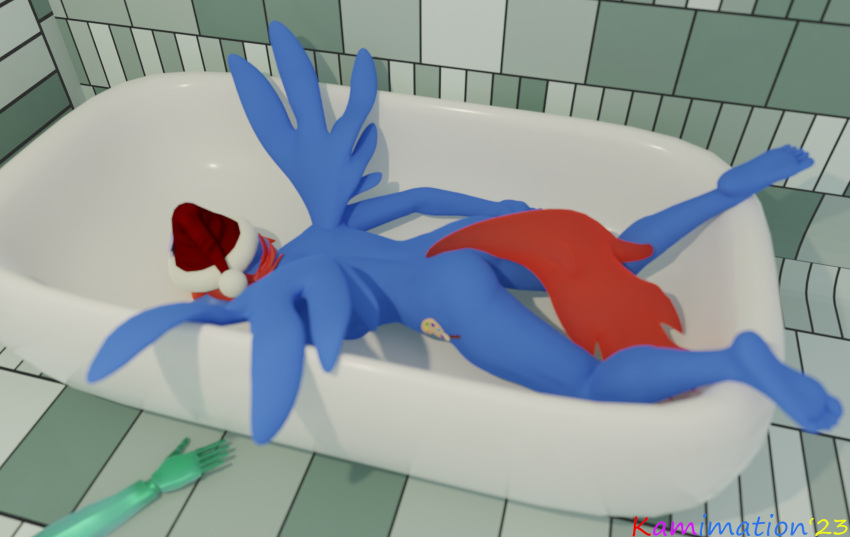 3d_(artwork) alternate_version_at_source amputee anthro bathtub blender_(software) butt christmas christmas_clothing christmas_headwear clothing cutie_mark detachable detachable_limbs digital_media_(artwork) disability equid equine feet female hasbro hat hat_only headgear headgear_only headwear headwear_only hi_res holidays hungover kamimation lying mammal mostly_nude my_little_pony nude on_front passing_out pegasus santa_hat solo spread_wings tail watermark wings