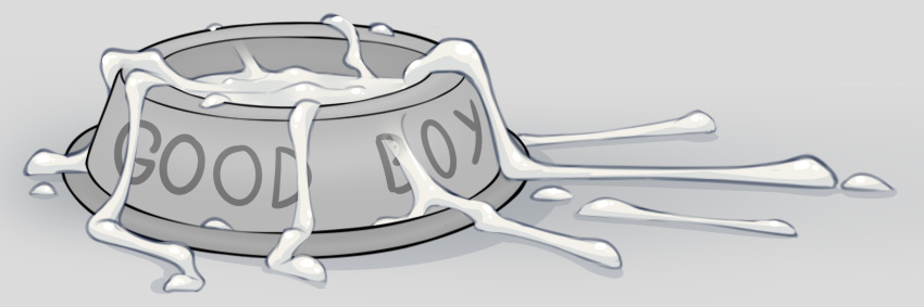 3:1 bodily_fluids bowl clyde_wolf container cum cum_in_bowl cum_on_ground cum_strand english_text excessive_cum excessive_genital_fluids genital_fluids good_boy hi_res monochrome pet_bowl text zero_pictured