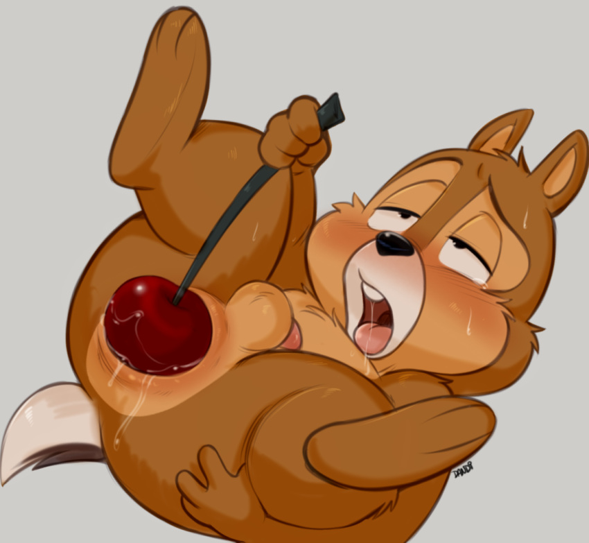 ahegao anal anal_juice anal_masturbation anal_penetration anthro anus balls blush bodily_fluids brown_body brown_fur butt cherry chip_'n_dale_rescue_rangers chip_(disney) dandi disney food food_fetish food_in_ass food_insertion food_play fruit fur genitals improvised_sex_toy looking_pleasured male mammal masturbation multicolored_body multicolored_fur nude open_mouth penetration penis plant rodent sciurid simple_background solo sweat tongue tongue_out tree_squirrel two_tone_body two_tone_fur