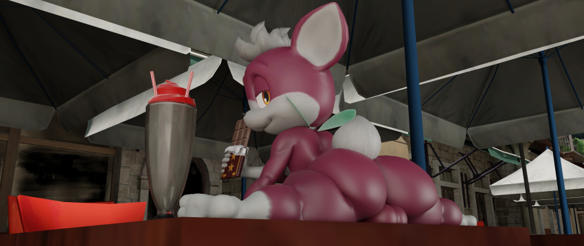 3d_(artwork) absurd_res blender_(software) butt butt_focus candy chinchilla chinchillid chip_(sonic) chocolate chocolate_bar dessert digital_media_(artwork) doommusk food fur hi_res male mammal milkshake red_body red_fur rodent sega solo sonic_the_hedgehog_(series) sonic_unleashed