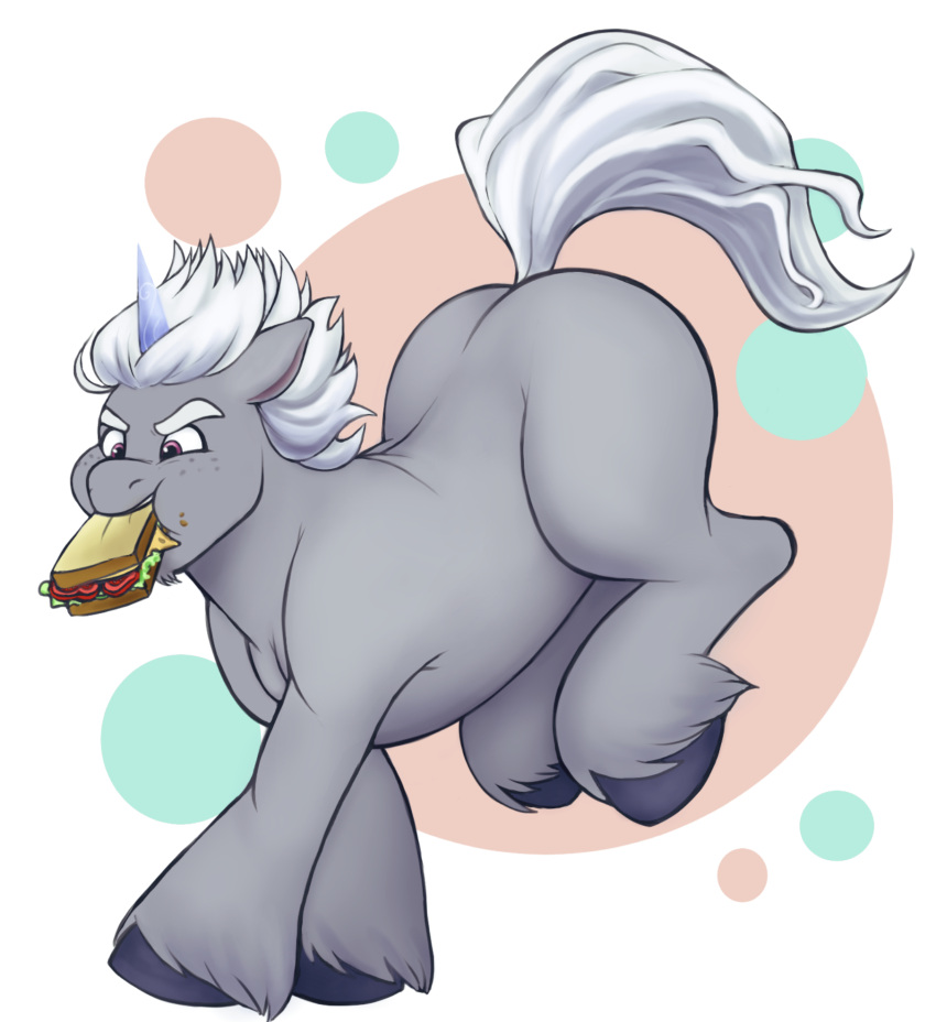 2023 aged_down alphabittle_blossomforth_(mlp) big_butt butt chubby_feral crumbs digital_media_(artwork) draft_horse ears_back eating equid equine eyebrows feral fetlocks fluffy fluffy_tail food freckles full-length_portrait fur grey_body grey_fur hair hasbro hi_res holding_food holding_object hooves horn horse jumping landing male mammal mane mlp_g5 mouth_hold muscular muscular_feral muscular_male my_little_pony nibbling pivoted_ears pony portrait puffed_cheeks quadruped running sallylla sandwich_(food) simple_background slightly_chubby solo tail teeth thick_eyebrows thick_thighs unicorn unicorn_horn white_hair white_mane wide_hips