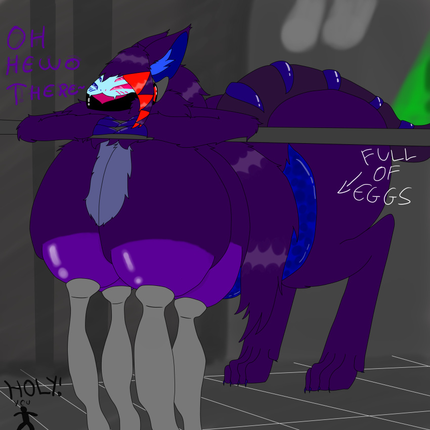absurd_res anthro big_(disambiguation) big_breasts bodily_fluids breast_milking breasts female fluffy hi_res huge_breasts hyper lactating machine macro mamagen multi_breast multi_eye pregnant projectalex protogen queen royalty solo
