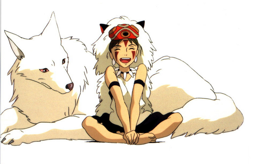 canid canine canis duo eyes_closed female ghibli human mammal official_art open_mouth princess_mononoke san_(princess_mononoke) simple_background white_background wolf