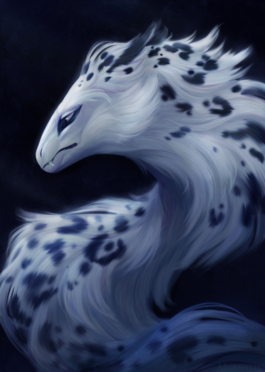 2022 ambiguous_gender black_background digital_media_(artwork) dragon feral fur furred_dragon headshot_portrait hi_res morsylvia portrait simple_background solo white_body white_fur