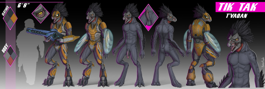 3_fingers 3_toes abs absurd_res alien alien_humanoid anthro arm_tuft armor avian backsack balls barakkuda beak beam_rifle black_body black_feathers butt claws close-up clothed clothing colored crotch_shot cuisse digitigrade energy_shield erection eye_shot fangs feather_hair feather_tuft feathered_crest feathers feet finger_claws fingers flaccid front_view fully_clothed genitals glowing glowing_eyes grey_body grey_skin gun halo_(series) head_crest headgear helmet hi_res holding_gun holding_object holding_weapon humanoid kig-yar looking_at_viewer looking_back looking_back_at_viewer male microsoft model_sheet muscular muscular_anthro muscular_humanoid muscular_male nude open_mouth penis penis_shot portrait pseudo_hair pupils ranged_weapon rear_view scales scalie shaded shield short_tail silhouette simple_background size_difference slit_pupils small_tail solo spaulder spots spotted_body spotted_skin standing t'vaoan tail teeth three-quarter_portrait toe_claws toes tongue tuft unusual_anatomy unusual_genitalia unusual_penis vambraces weapon xbox_game_studios yellow_eyes