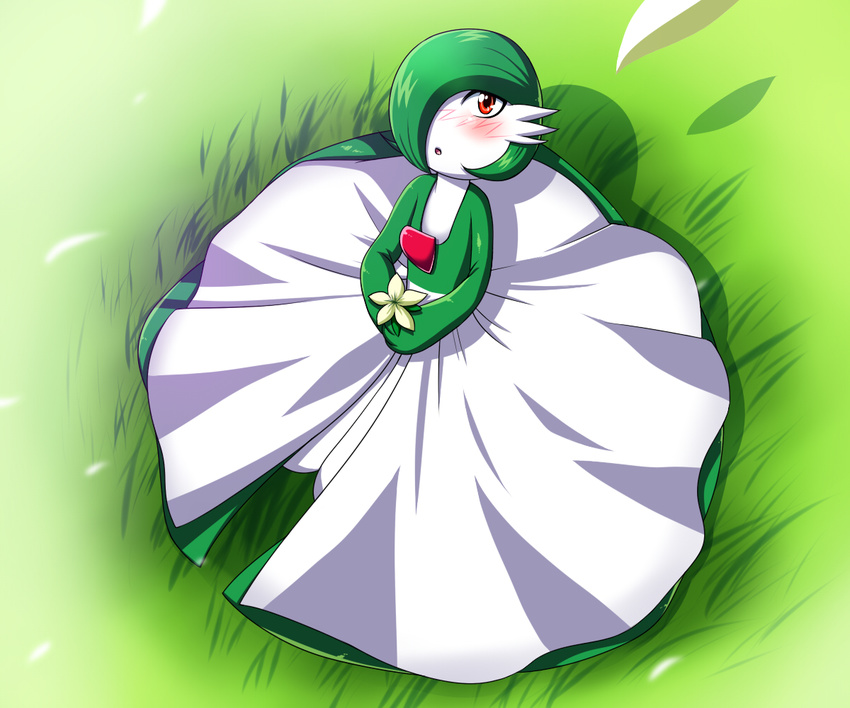 :o blush flower gardevoir green_hair pokemon red_eyes yume_no_tanuki