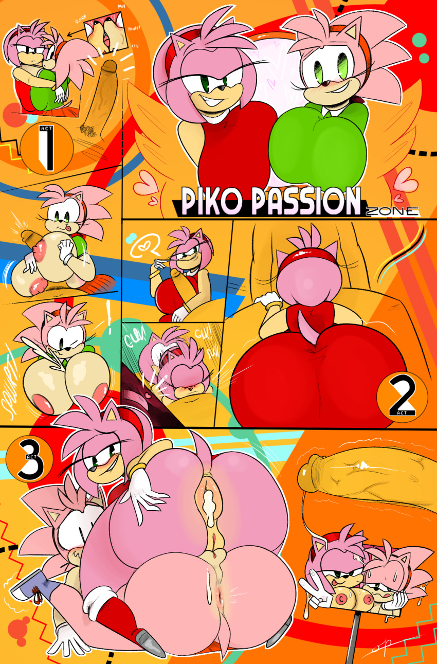 2020 amy_rose anal anthro anus big_breasts big_butt blush bodily_fluids breast_play breasts butt classic_amy_rose classic_sonic_(universe) clothed clothing colored comic cum cum_in_ass cum_inside cum_on_breasts cum_on_face deep_throat digital_media_(artwork) duo embrace english_text erection eulipotyphlan fellatio female female/female female_penetrated footwear french_kissing fur genital_fluids genitals gloves green_eyes group handwear hedgehog hi_res hug huge_breasts huge_butt kissing licking licking_lips looking_at_viewer looking_back male male/female male_penetrating mammal nipples oral oral_penetration ota_(artist) partially_clothed penetration penile penis pink_body pink_fur presenting presenting_anus presenting_hindquarters pussy sega selfcest sex shoes simple_background smile sonic_the_hedgehog_(series) square_crossover text thick_thighs titfuck tongue tongue_out trio wide_hips