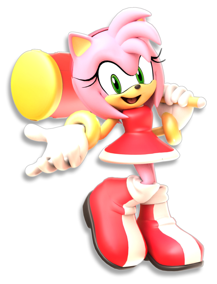 2019 3d_(artwork) amy_rose anthro boots clothing digital_media_(artwork) eulipotyphlan female footwear gloves green_eyes handwear hedgehog hi_res jcthornton looking_at_viewer mammal open_mouth open_smile piko_piko_hammer sega smile solo sonic_the_hedgehog_(series)