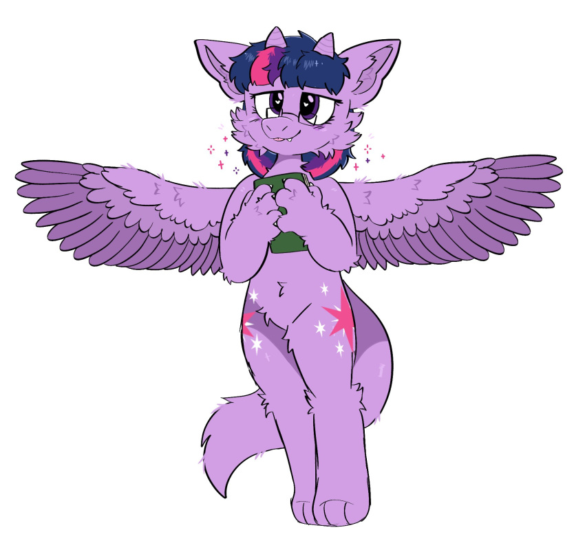 alternate_species ambiguous_gender anthro dragon dragonification eyewear feathered_wings feathers friendship_is_magic fur furred_dragon glasses hasbro hi_res horn my_little_pony simple_background solo spookyfoxinc standing twilight_sparkle_(mlp) white_background wings