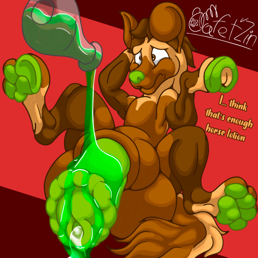 animal_genitalia animal_penis anthro anthro_to_feral ball_expansion balls big_balls big_penis big_sheath brown_body brown_fur brown_hair cafet'zin cafet'zin_(artist) canid canine canis digitigrade domestic_dog equid equine equine_penis expansion fur genital_expansion genitals green_hooves green_nose green_paws green_penis hair hi_res hooves horse huge_balls huge_penis hybrid_genitalia hybrid_penis hyper hyper_balls hyper_genitalia hyper_penis knot knot_in_sheath knotted_equine_penis male mammal mid_transformation penis penis_expansion potion shaded sheath signature simple_background simple_shading solo spread_legs spreading tan_body tan_fur thick_thighs transformation transformation_by_substance worried worried_look