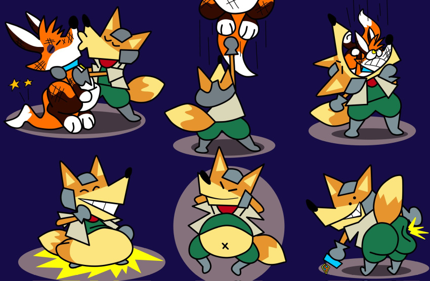 belly big_belly big_butt black_eye_(injury) bruised butt butt_slap collar fox_mccloud fur hi_res navel nine-the-foxaroo nintendo on_model orange_body orange_fur slap slapping_own_butt slapping_self something_about star_fox super_smash_bros. vore yellow_body yellow_fur