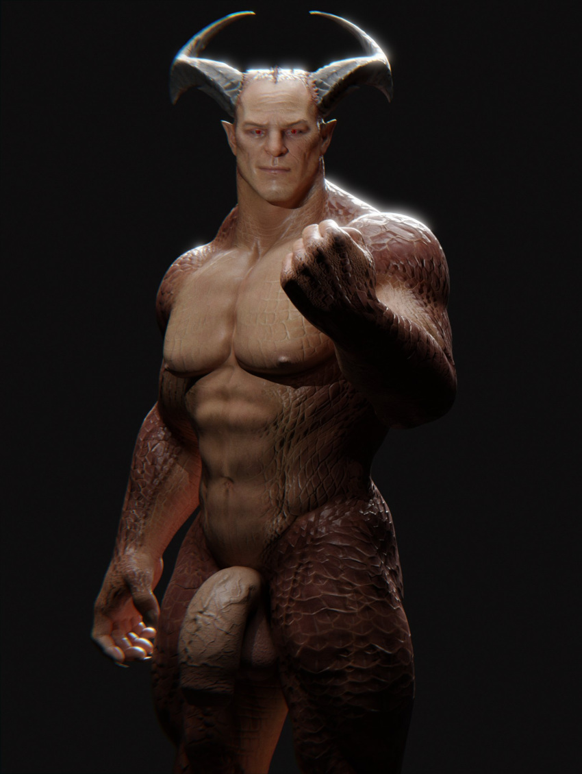 2_horns abs animal_humanoid balls dragon dragon_humanoid genitals hi_res horn humanoid male mortal_kombat mortal_kombat_1 muscular muscular_humanoid muscular_male nipples pecs penis scales scalie shao_kahn solo vein veiny_penis voluox