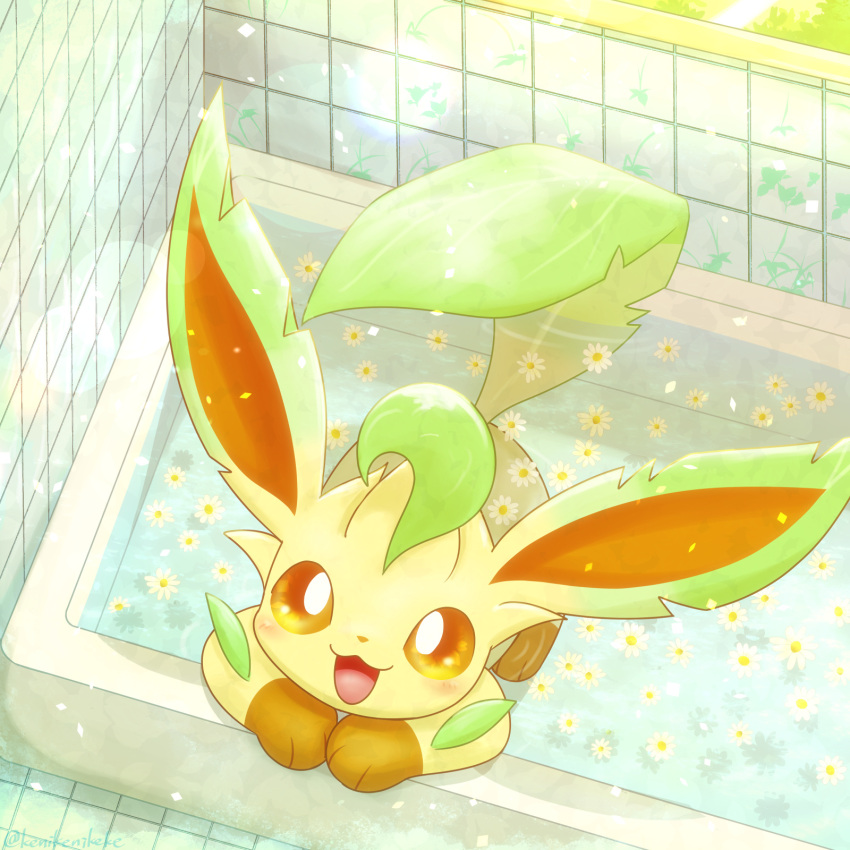 1:1 2023 3_toes :3 ambiguous_gender bath bathing bathroom bathtub bird's-eye_view blush brown_body brown_fur colored day detailed_background digital_media_(artwork) eeveelution elemental_creature feet feral flora_fauna flower fur generation_4_pokemon green_ears green_tail happy head_tuft hi_res high-angle_view inside kemono kenikenikeke leaf_ears leaf_tail leafeon leg_markings looking_at_viewer mammal markings monotone_tail multicolored_body multicolored_ears multicolored_fur nintendo no_sclera open_:3 open_mouth open_smile orange_inner_ear partially_submerged partially_submerged_tail pink_tongue plant pokemon pokemon_(species) portrait pupils quadruped shaded signature smile socks_(marking) solo standing tail toes tongue tuft two_tone_body two_tone_ears two_tone_fur water white_pupils window yellow_body yellow_eyes yellow_fur