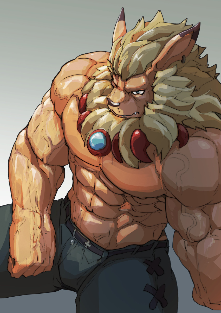 abs absurd_res anthro asiahao520 bandai_namco biceps digimon digimon_(species) felid hi_res leomon lion male mammal mane muscular muscular_anthro muscular_male pantherine pecs solo vein veiny_muscles