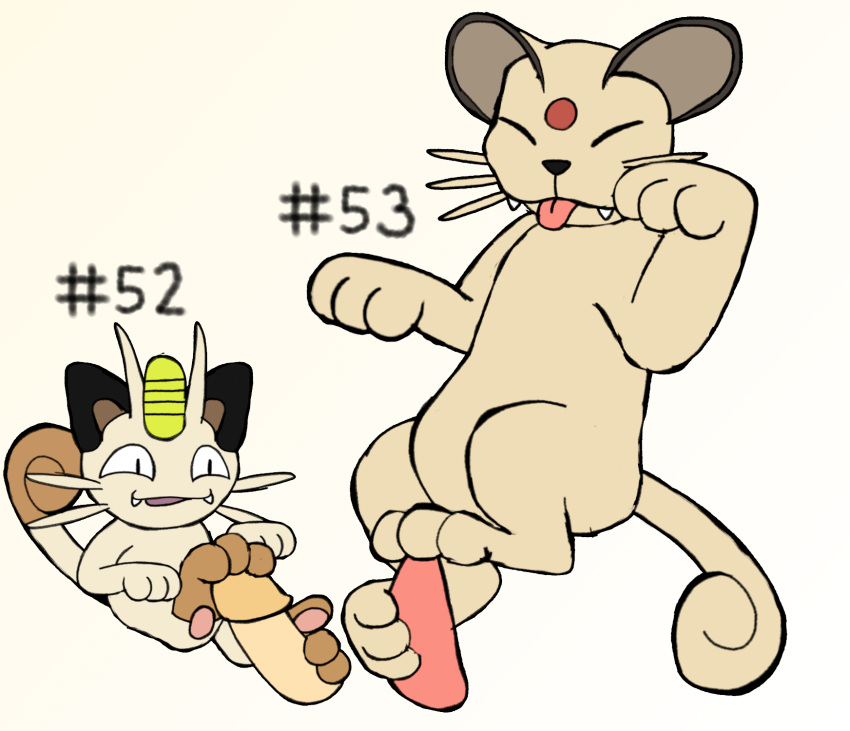 2023 3_toes ambiguous_gender digital_media_(artwork) erection feet feral foot_fetish foot_play footjob generation_1_pokemon genitals hi_res male meowth nintendo open_mouth paws penis persian_(pokemon) pokemon pokemon_(species) secretsableye sex simple_background smile text toes tongue