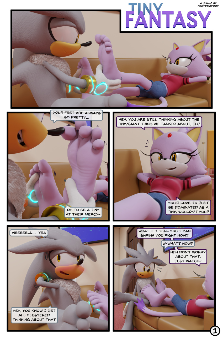 5_toes absurd_res anthro barefoot blaze_the_cat comic dialogue duo english_text feet feetymcfoot female foot_fetish foot_focus foot_play hi_res humanoid_feet male male/female plantigrade sega silver_the_hedgehog soles sonic_the_hedgehog_(series) speech_bubble text toes