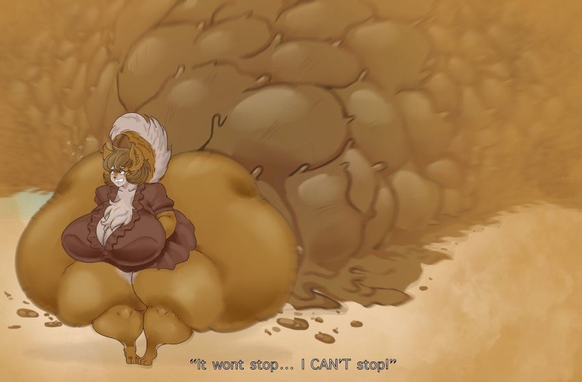 absurd_res anthro big_breasts big_butt bodily_fluids bottomless breasts brown_body brown_clothing brown_fur brown_hair brown_topwear butt canid canine canis clothed clothing digital_drawing_(artwork) digital_media_(artwork) domestic_dog english_text excessive_feces fan_character feces feet female fur hair hi_res huge_breasts huge_butt huge_thighs hyper hyper_breasts hyper_butt hyper_feces hyper_hips hyper_thighs leshawk mammal partially_clothed pooping sarah_(slayermatt10) scat scat_pile shiba_inu simple_background small_feet solo source_request spitz stink_clouds stink_fumes subtitled sweat sweatdrop sweating_profusely tail text thick_thighs topwear wide_hips worried