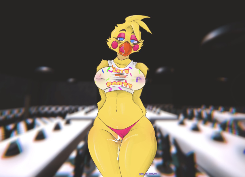 anthro avian big_breasts big_butt bird blush bodily_fluids bra breasts butt chica_(fnaf) chicken clothing cum cum_drip cum_in_pussy cum_inside dogisshark dripping female five_nights_at_freddy's five_nights_at_freddy's_2 galliform gallus_(genus) genital_fluids hi_res humanoid licking phasianid scottgames small_waist solo thick_thighs throbbing_pussy tongue tongue_out toy_chica_(fnaf) translucent translucent_clothing underwear vaginal_fluids