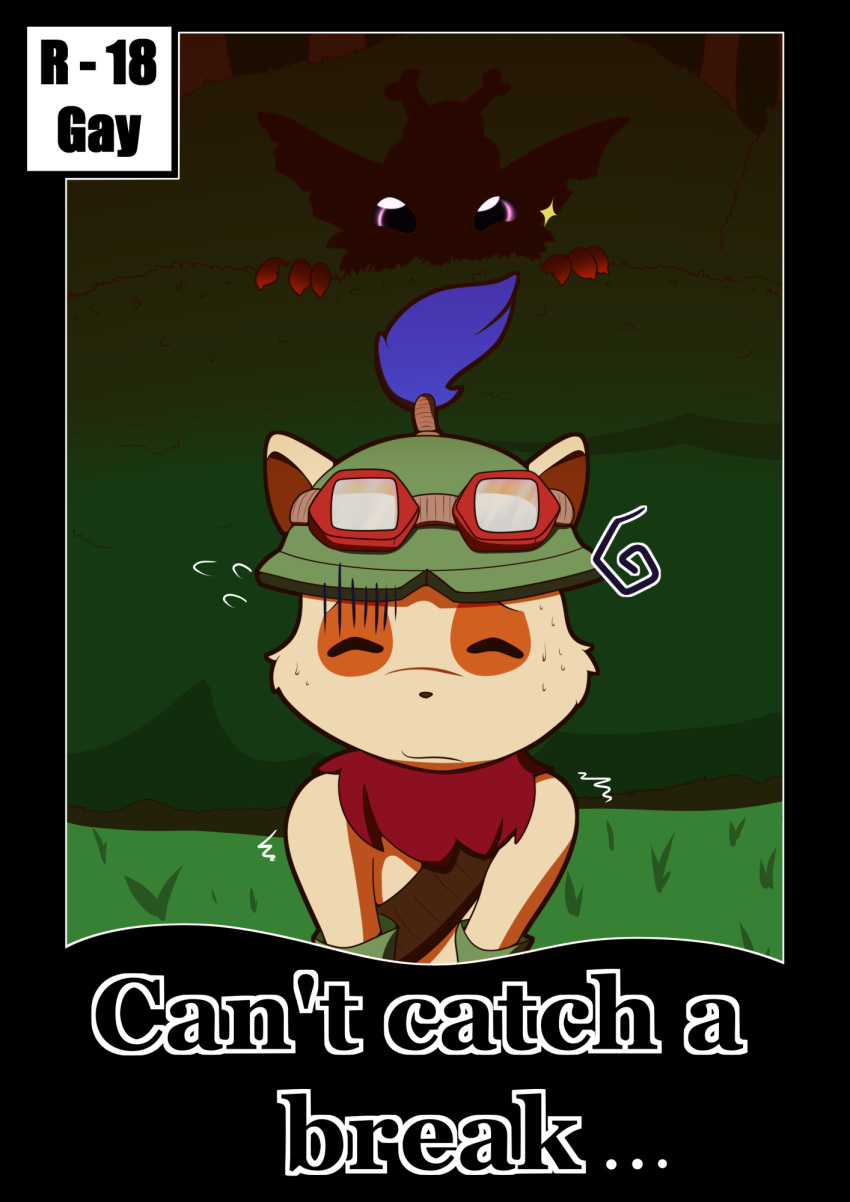 comic cover cover_page english_text gnar_(lol) league_of_legends riot_games teemo_(lol) text video_games vitrex worried yordle