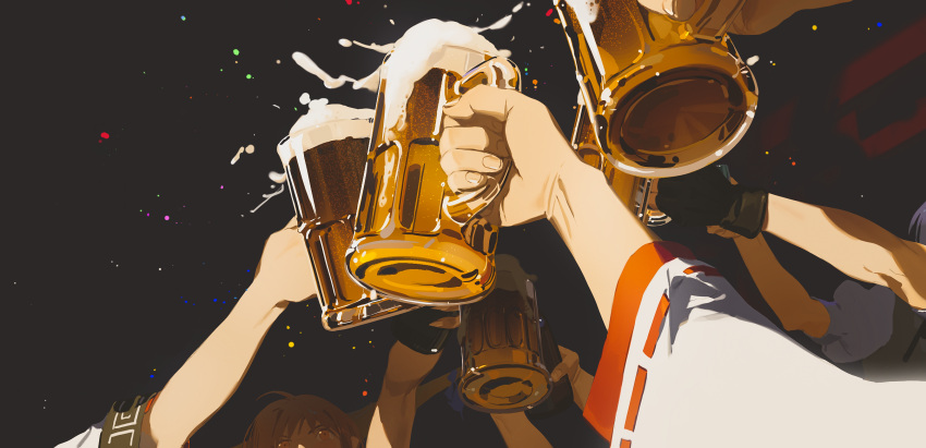 6+girls alcohol beer beer_mug cup hakurei_reimu highres holding holding_cup horns huang_gua ibuki_suika kirisame_marisa long_hair mug multiple_girls oni_horns orange_eyes orange_hair touhou