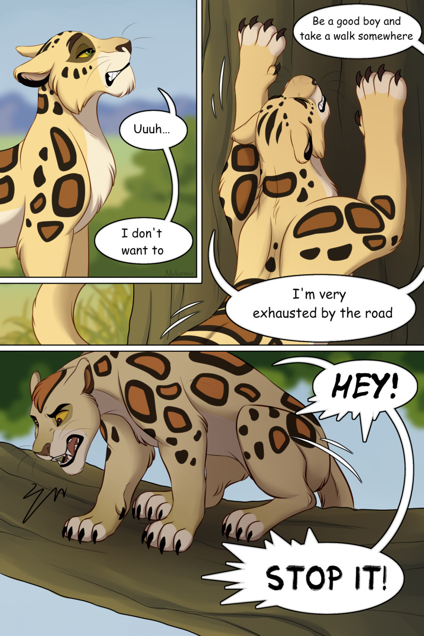 2023 badili claws comic dialogue digital_media_(artwork) disney duo english_text felid feral fur hi_res leopard looking_at_another male mammal markings mukarmor nature outside pantherine paws plant savanna screaming speech_bubble spots spotted_body spotted_fur text the_lion_guard the_lion_king tree whiskers